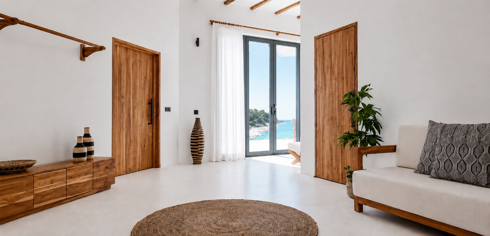 Entrance hallway opening to ocean view at Zuri Cliff villa